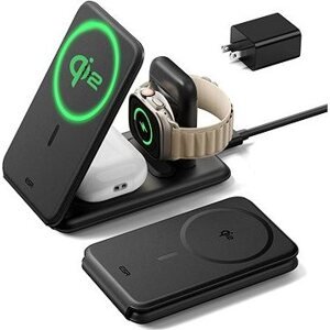 ESR Qi2 3-in-1 Travel Wireless Charging Set (HaloLock), EU Plug, Black