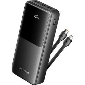 Vention 20 000mAh Power Bank with Integrated USB-C and Lightning Cables 22.5 W Black LED Display Type