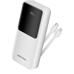 Vention 20 000 mAh Power Bank with Integrated USB-C and Lightning Cables 22.5 W White LED Display Type