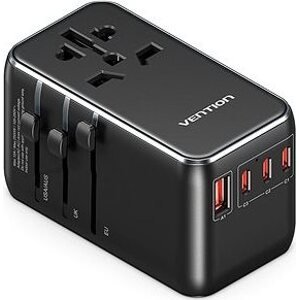 Vention 4-Port USB (C + C + C + A) GaN Universal Travel Adapter (100 W/100 W/20 W/18 W) Black