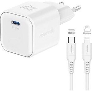 Swissten sieťový adaptér GaN 1× USB-C 20 W Power Delivery + dátový kábel USB-C/Lightning 1,2 m biely